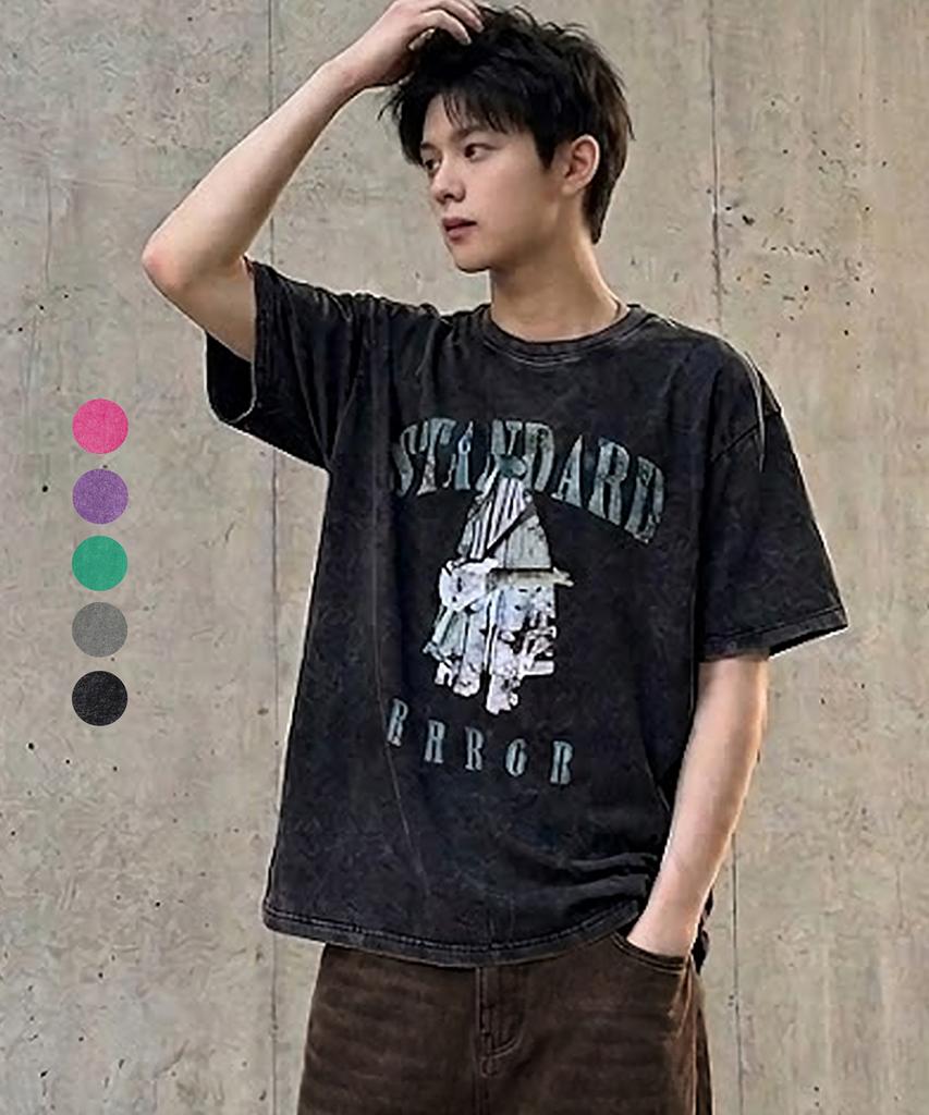 STANDARDERROR 87-Stan254 Phantom Rhythm Crack Pigment Short Sleeve T-Shirt (5 Colors) (Type A)