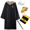 AMIBUDCCI Harry Potter Cosplay 5-Piece Set, Includes Robe, Glasses, Tie, Scarf, and Magic Wand (Hufflepuff 5-Piece Set, Large)