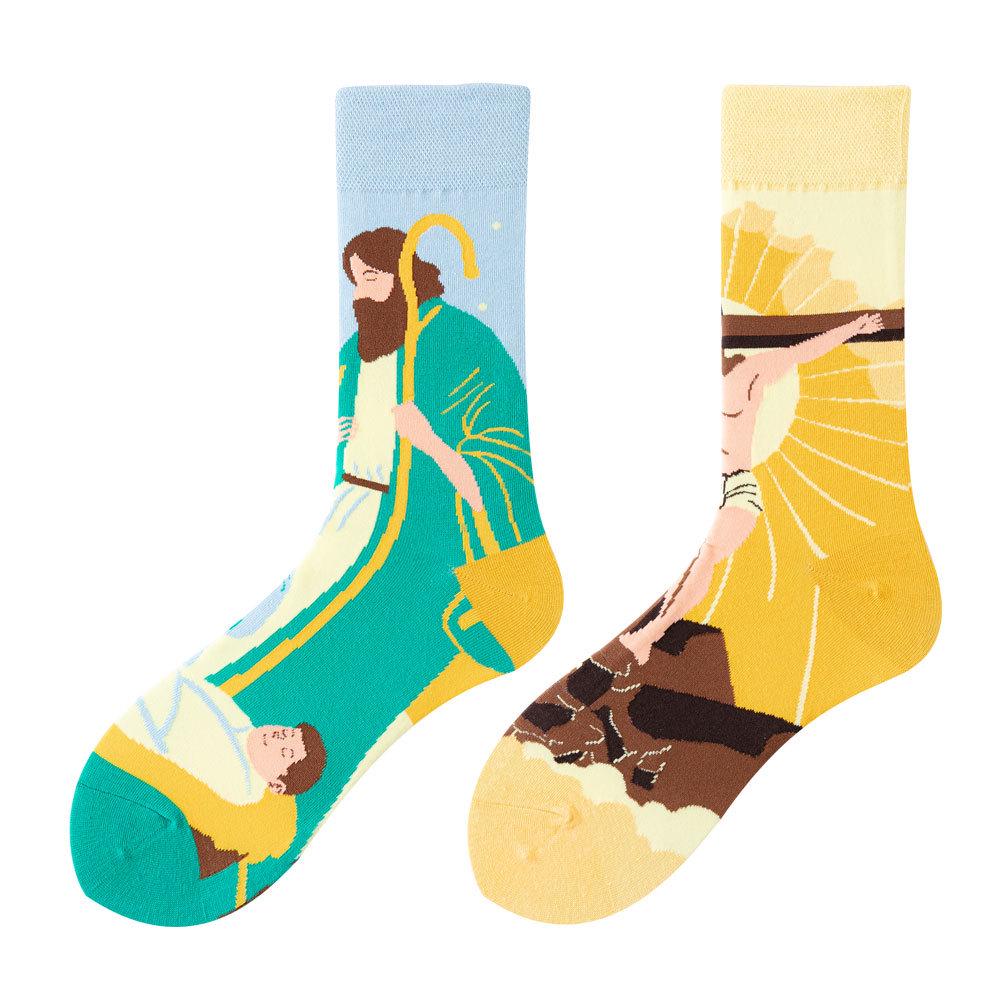 Asymmetric Colorful Christmas Cotton Socks for Couples