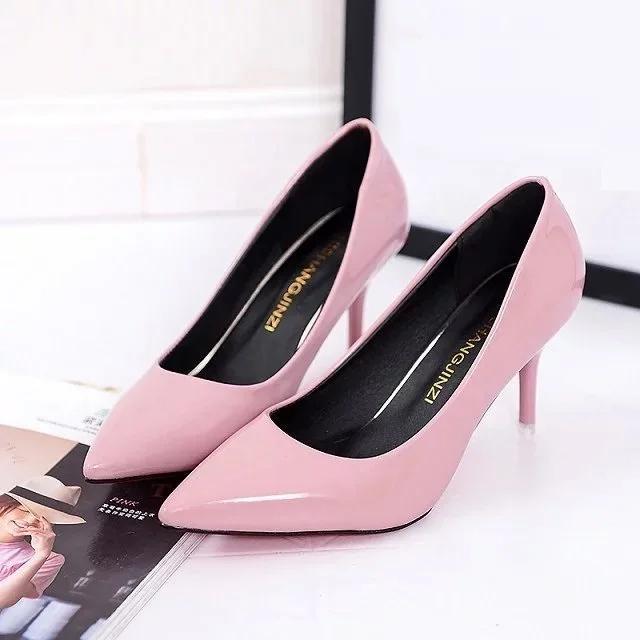 Fashion Women Shoes Pointed Toe Pumps Patent Leather Dress Red 8CM High Heels Boat Shoes Shadow Wedding  for Wedding Women