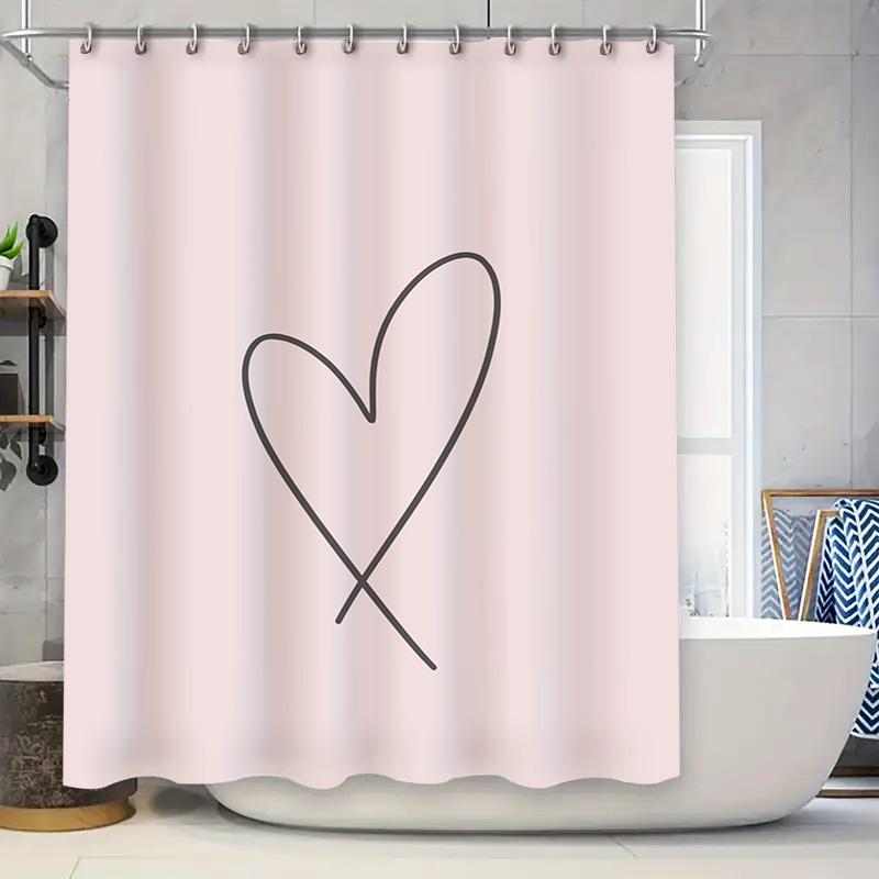 

Modern Heart Shape Shower Curtain Pink Bath Decor For Home Decoration Polyester Shower Curtains With Rod Rings Set In White Bath W60H190(CM)-1 Pcs