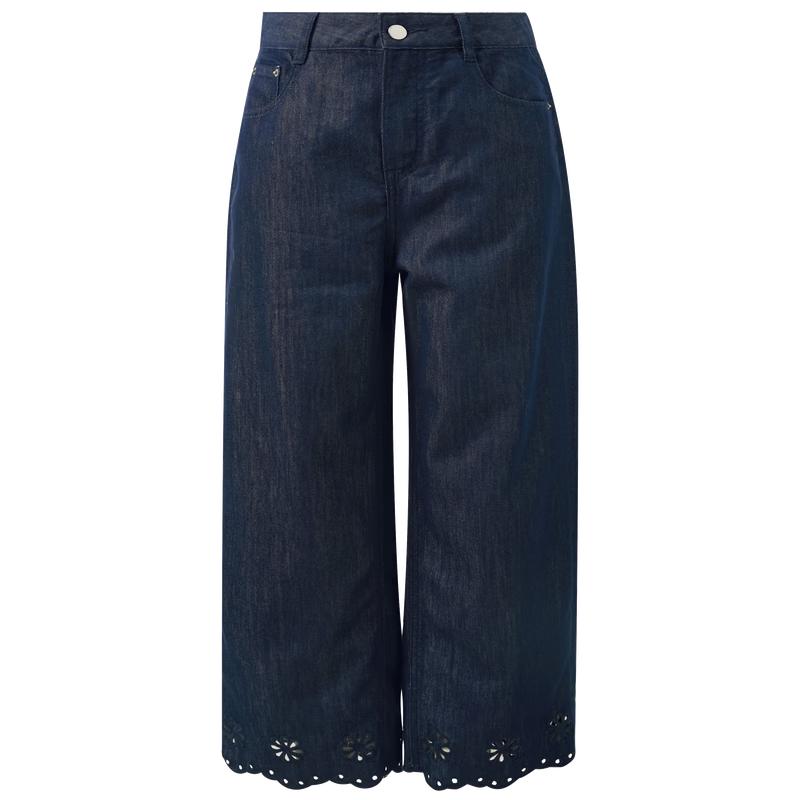 Women s Casual High-Waist Embroidered Cropped Jeans S