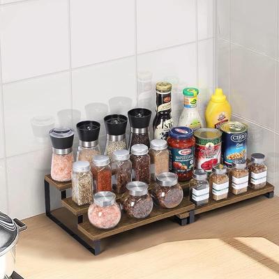 Étagère à épices sous meuble de cuisine, Bois dur fait main, Contient 16 grands ou 32 petits pots d'épices