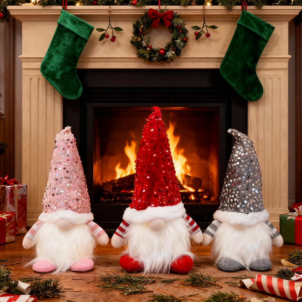 Christmas Gnome Decorations 12 Inch Sequin Gnomes Doll Plush Ornaments Christmas Gift for Holiday Party Xmas Tree New Year Decor