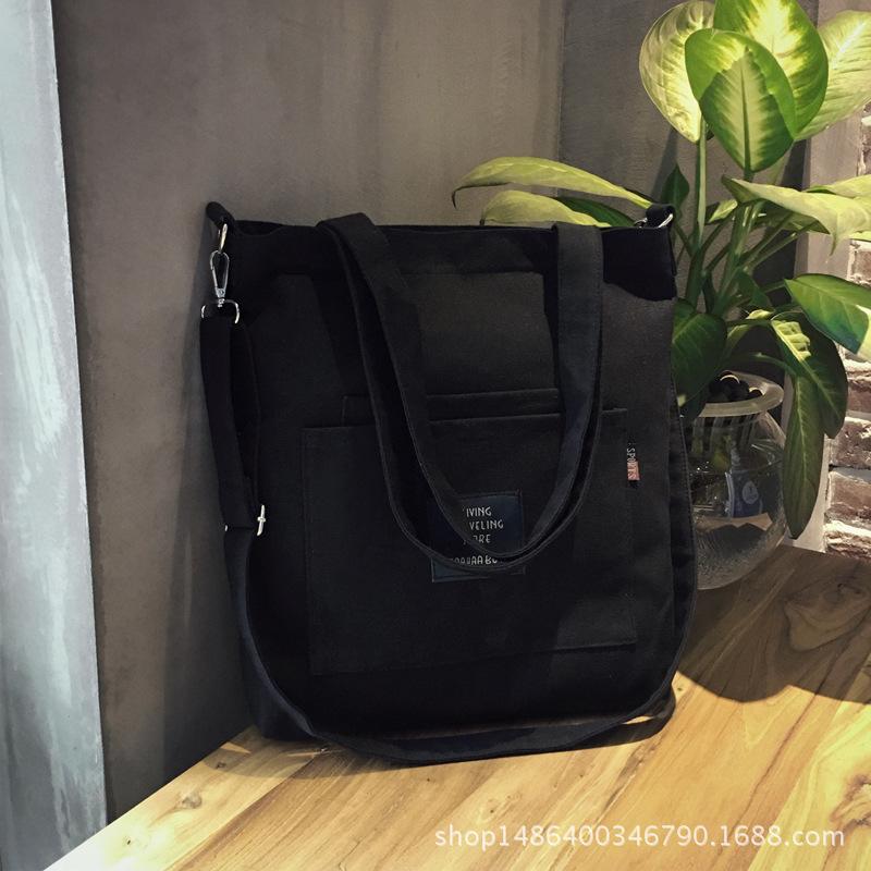 

trendy bag large-capacity canvas one-shoulder oblique span handbag, women s simple literary canvas women s bag, fresh and cute чорний