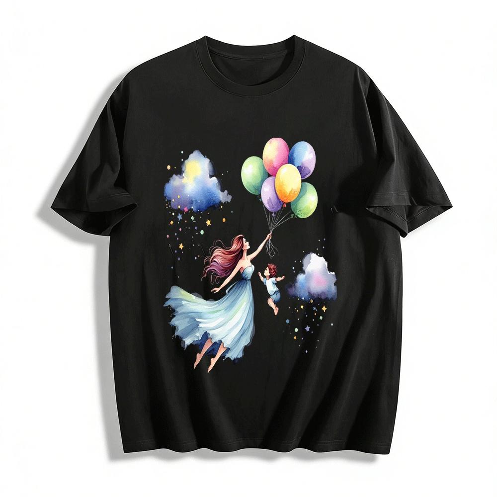 Dreamy Parent-Child Hot Air Balloon Cloud Print Casual Family Wear Pure cotton T-shirt XXS