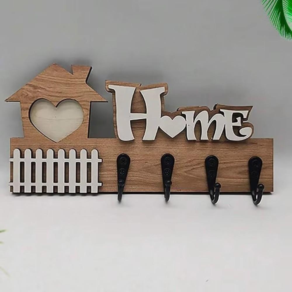 Vintage Wooden Key Hook 4 Hooks Wall Storage Rack Durable Wall-Mounted Key Holder  Office