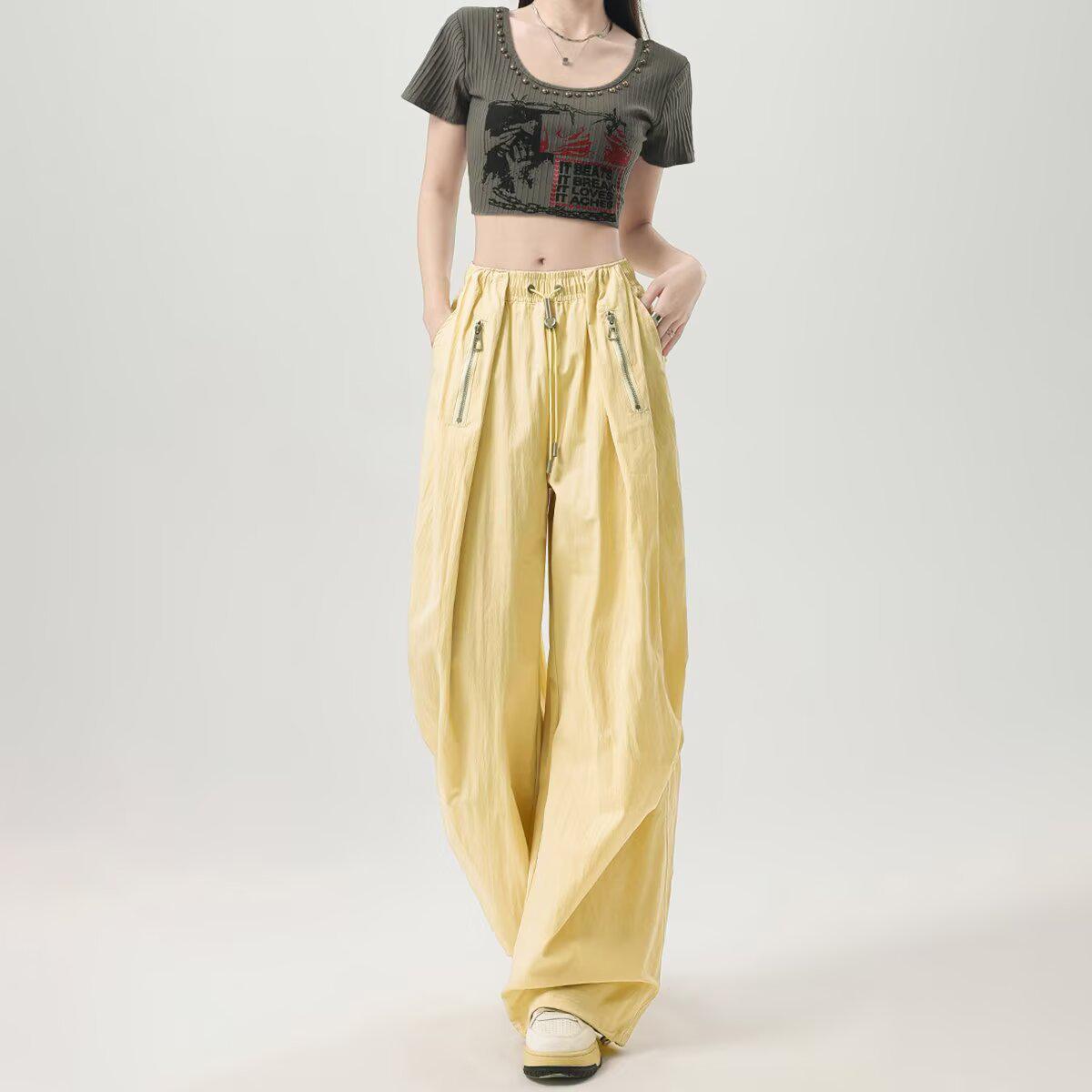 

Dopamine Yellow Quick-Dry Elastic Cuff Wide Leg Paratrooper Pants L жёлтый