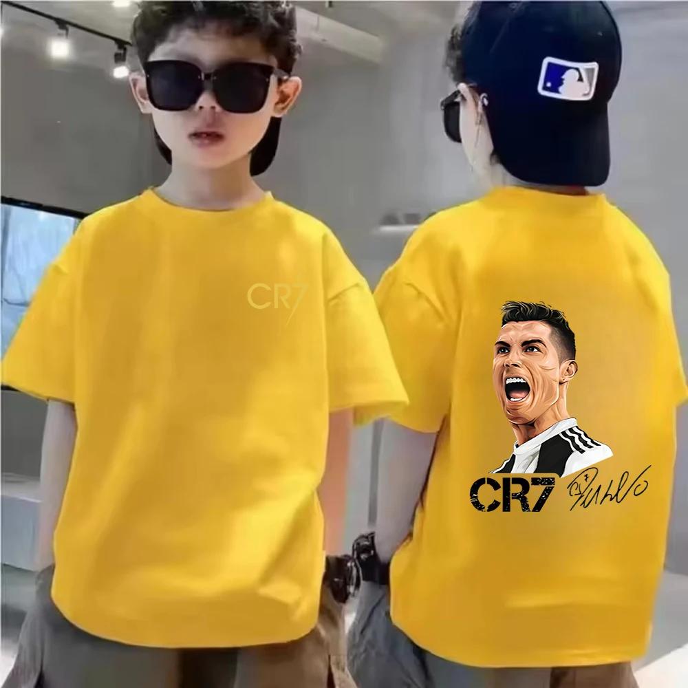 Sommar Bomull Barn T-shirt CR7 Ronaldo Andningsbar Pojke Vardaglig Mode Kortärmad Barn Idol Kläder Sport Baby T-shirt Toppar