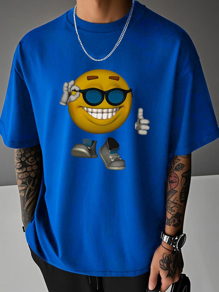 Unisex Summer Oversized T Shirt Cool Sunglasses Emoji Graphic Tee Hip Hop Casual Short Sleeve Loose Streetwear Fashion Top