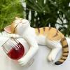 Cute Drinking Cat Figurine Kitten Holding Wine Glass Statue Resin Lying Kitty Ornament for Garden Planter Balcony Indoor Outdoor Shelf Decor