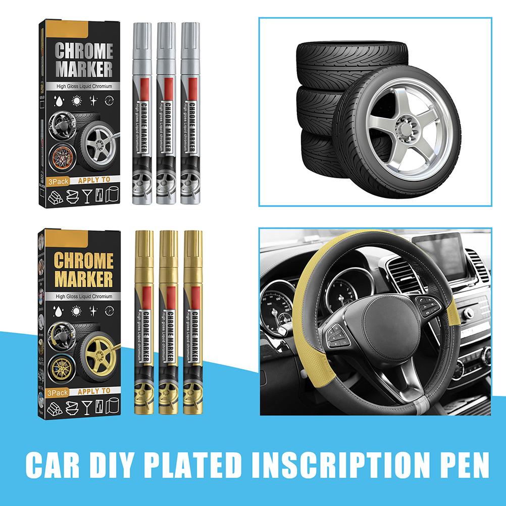 3Pcs Car Repair Paint Scratch Remover Paint Pen High Gloss Liquid Chromium Marker Chrome Marker Pen