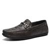 Mens Loafer Slip-On Shoes Genuine Leather Crocodile Texture Comfortable Casual Flat Winter