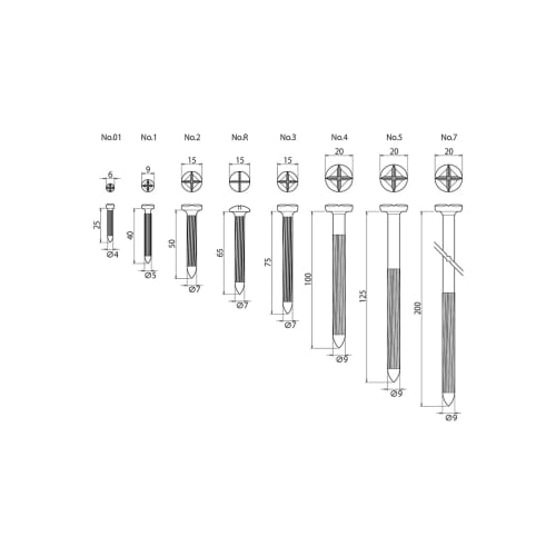 Daidohant Measuring Nails (Survey Nails), No. 2, 7mm Diameter x 50mm Neck Length, 15mm Head Diameter, Pack of 100, for Concrete, Paved, and Gravel Roa