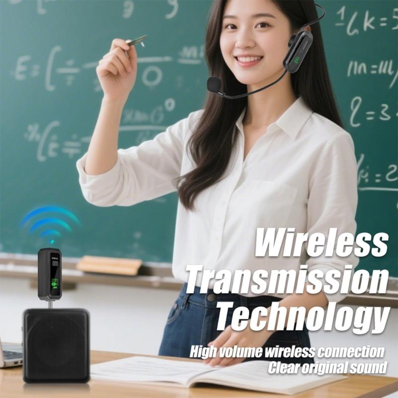 1Set Wireless Headsets Microphones Kit Supporting One Transmitters to Two Receivers for Duet Group Performances