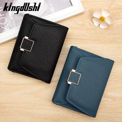 Women's Retro Tri-Fold Wallet: Minimalist, Solid Color, Multi-Card Slot, Coin Purse.