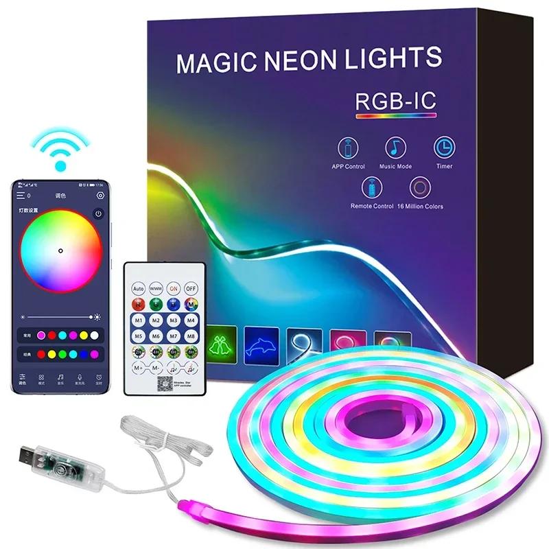 

1-10M RGBIC Smart Neon Led Strip Lights Flexible Light With APP Remote Control 5V USB Music Sync DIY Gaming Ambient Wall Decor 1M