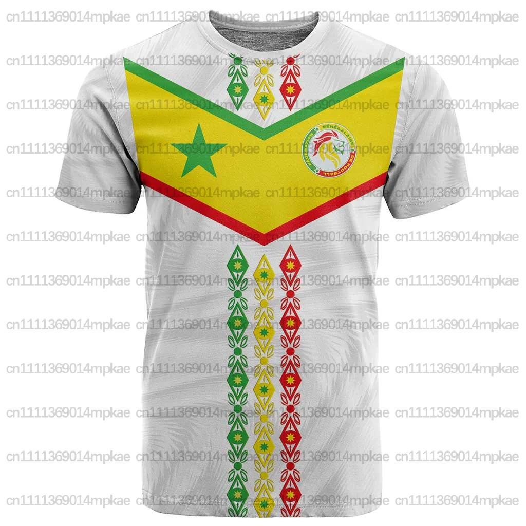 Men's Crew Neck Short Sleeve T-Shirt, Senegal National Print T-Shirt, Football Style, Simple Top, Loose Fit, African T-Shirt