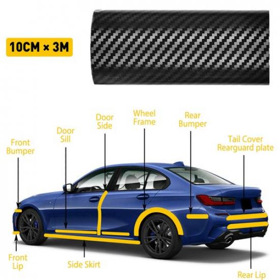 Carbon Car Strip Sticker Fiber Protector Sill Anti Scratch Door Tape 10cm*3M 5D