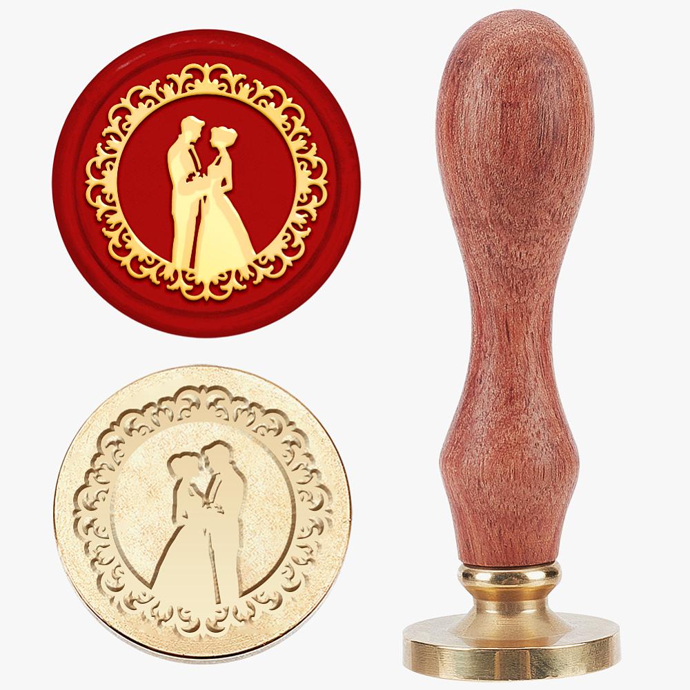 1pc Wax Seal Stamp Set Sealing Wax Stamp Solid Brass Head Wood Handle Retro Brass Stamp Kit Removable for Envelopes Invitations Gift Card Human