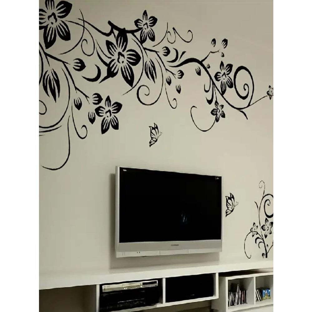 

Настенная наклейка, Наклейка на стену с черными цветами и бабочками, Декор комнаты, Декор сцены, Декор спальни, Декор прихожей, Декоративное украшение стен one-size чёрный