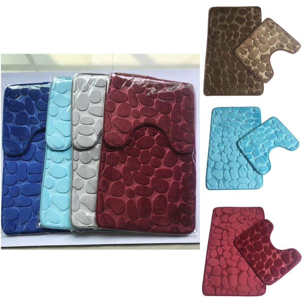 Plush Pebbles Bath Mat And Pedestal Memory Foam Set Vibrant Non-slip Bathroom Decor