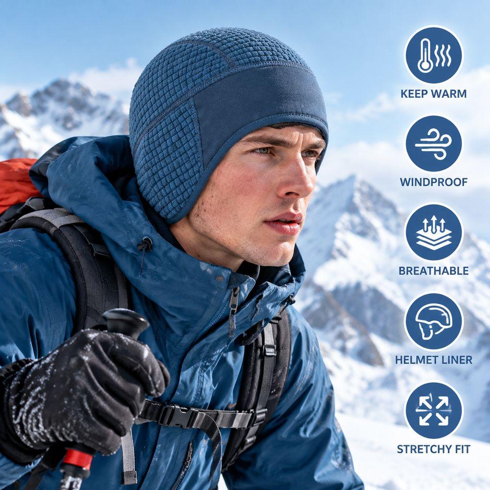 Warm Windproof Winter Beanie Breathable Fleece Lined Hat New Helmet Liner Outdoor Winter Sports