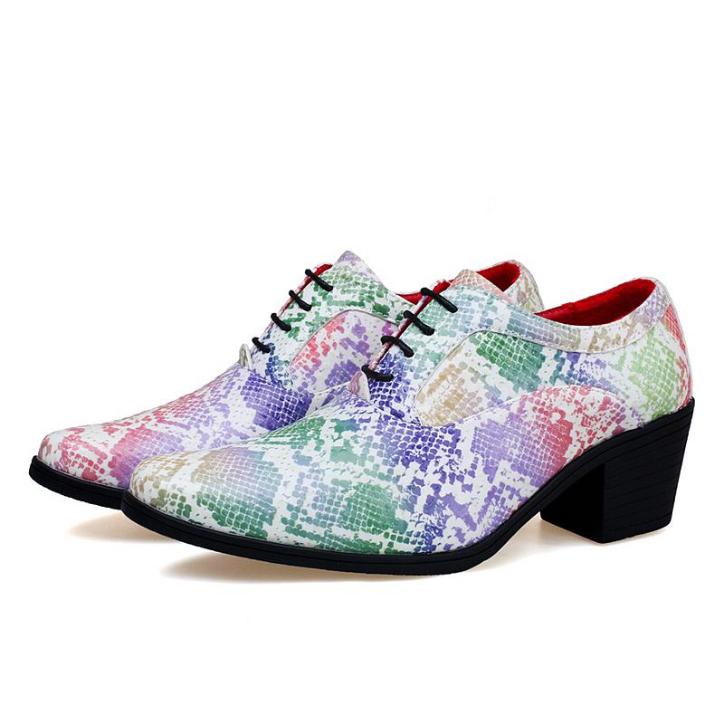 Scarpe da Uomo con Tacco Alto Derby in Pelle con Ali Scarpe da Sposa Danza Stampa Bianca Scarpe Formali da Lavoro Scarpe Rialzanti Taglie Forti