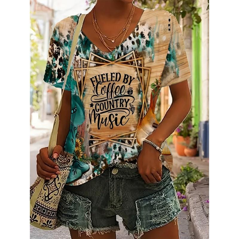 Womens V-Neck Short Sleeve T-Shirt With 3D Printed Striped Loose Fit Casual Chic Top 2025