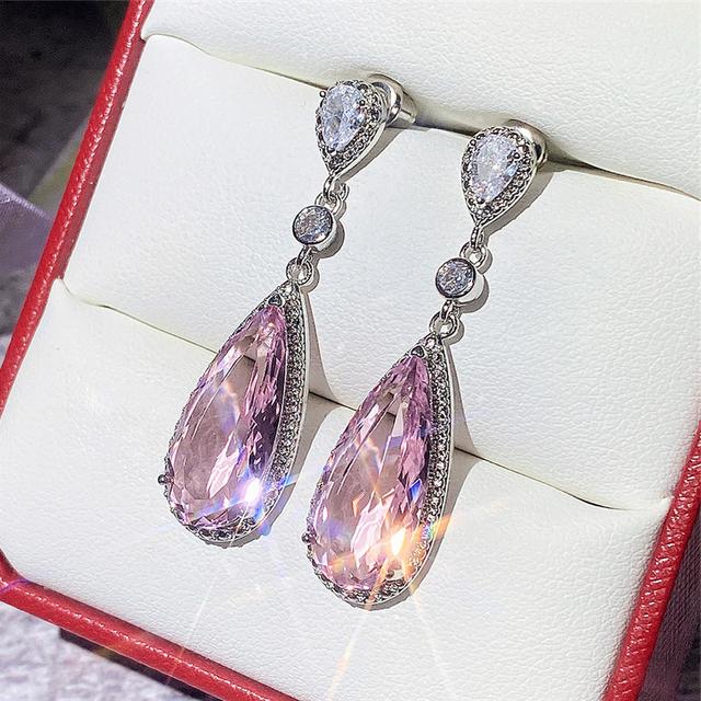 

Роскошные темпераментные женские серьги-подвески с розовым цирконием, нежный дизайн, свадебные аксессуары, эстетические украшения