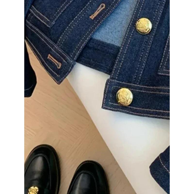 Blue Denim Top Women Autumn Classic Style Short Coat New Korean Fashion Chic Pockets O-Neck Female Ropa De Mujer Loose Jackets