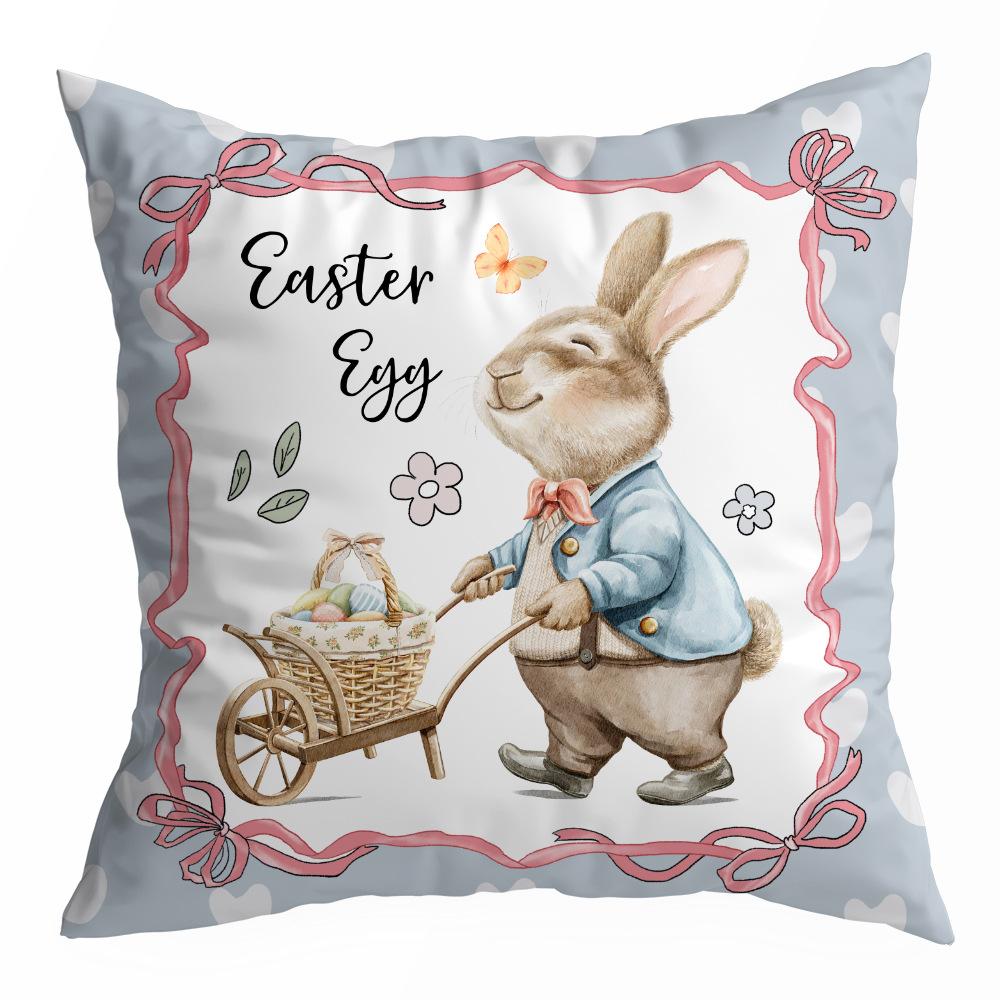 Spring Easter Peach Skin Velvet Pillow Cover Bunny Printed Polyester Pillow Cushion Cover