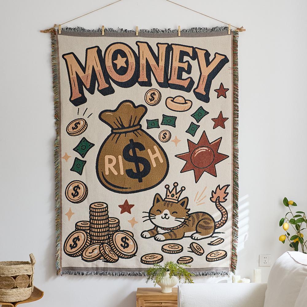Retro Star and Moon Cloud Scene Hanging Cloth Art Style Fabric Hanging Painting Homestay Wall Decoration Background Cloth Cotton Yarn Fringed Tapestry