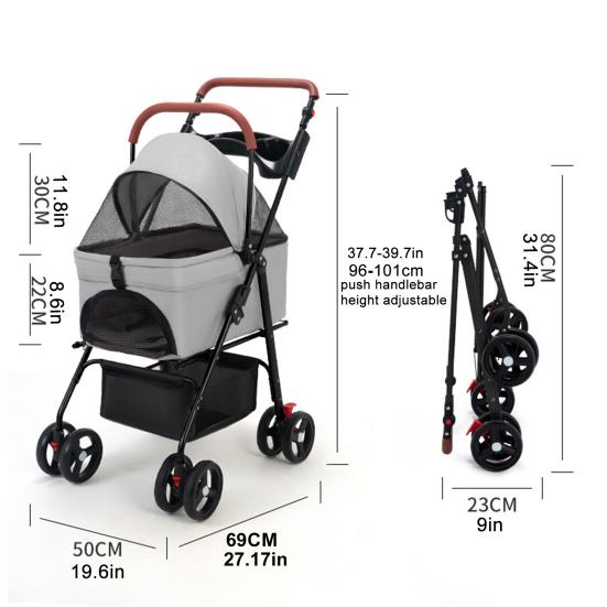 Pet Stroller, Folding Dog Stroller, Pet Folding Stroller, 4 Wheels Dog/Cat Puppy Stroller, Travel Carrier for Small/Medium
