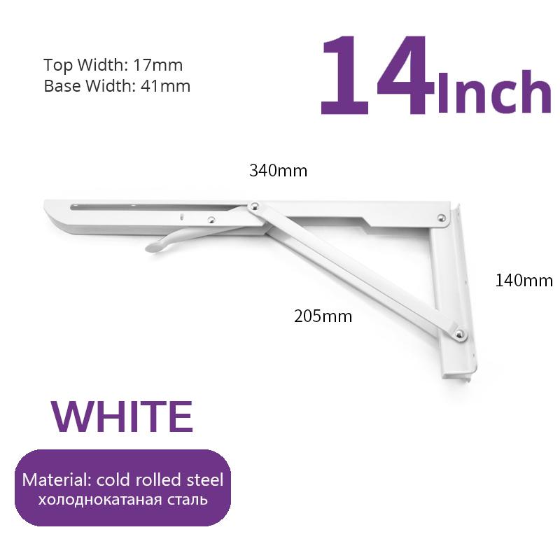 NAIERDI 2PCS 8-20inch Stainless Steel Folding Angle Bracket White Black Iron Triangle Wall Mount Bracket For Shelf Bench Table