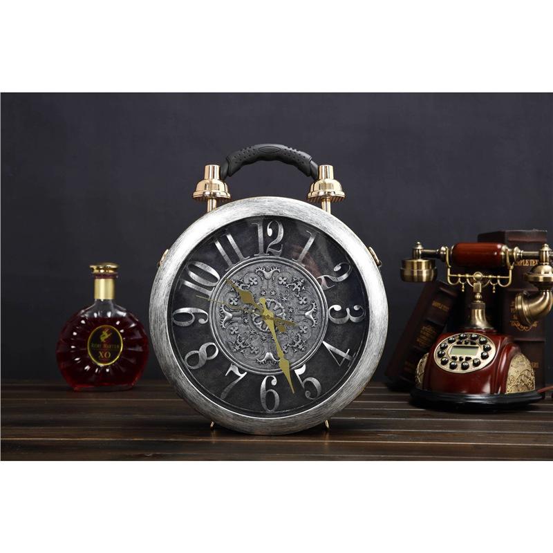 Roman Retro Personalized Clock Handbag Creative Antique Round Clock Shape Oblique Span Bag