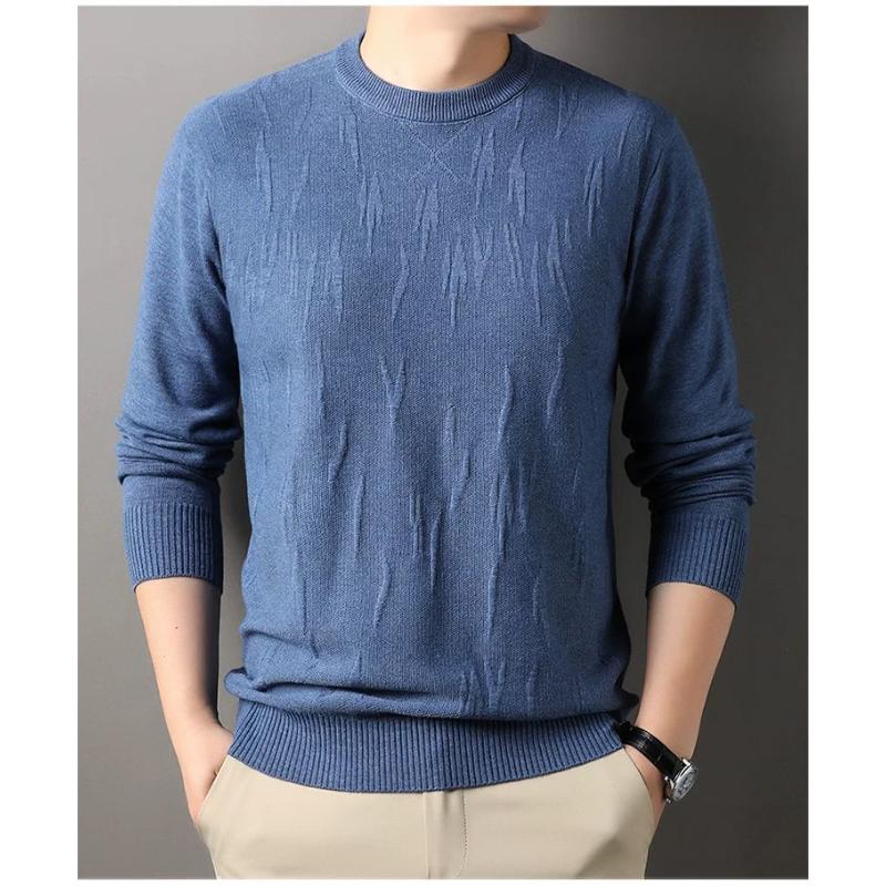 Autumn and Winter Thin Woolen Sweater Men's Round Neck Long Sleeved T-shirt  Casual Knitted Sweater Base Sweater Trendy Top