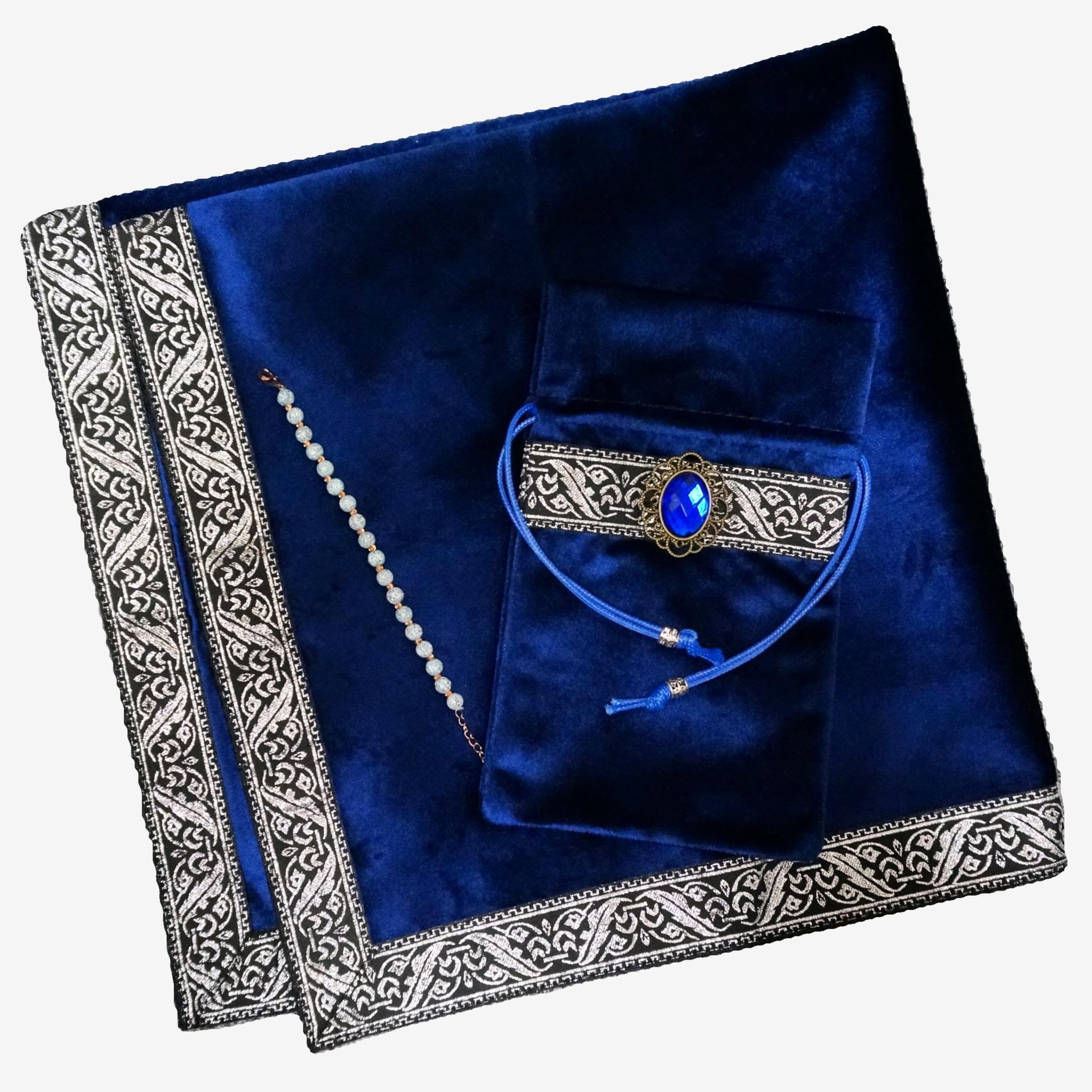 

RainbowOcean Мешочек для карт Таро с кристаллом Премиальная толстая большая ткань, Амулет, Набор из 3 предметов, Бархат, (синий) синий