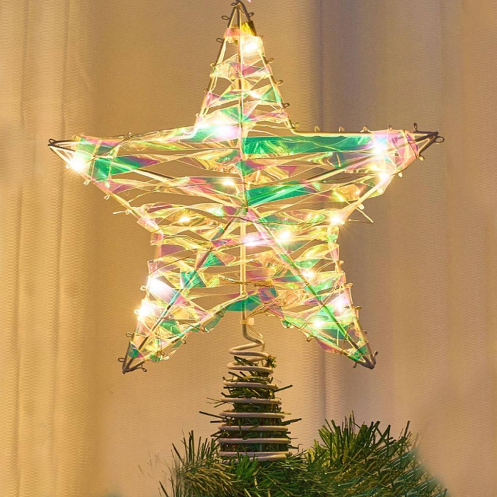 Christmas Tree Topper Star with Lights, Glitter Five-Pointed Star for Holiday Decoration