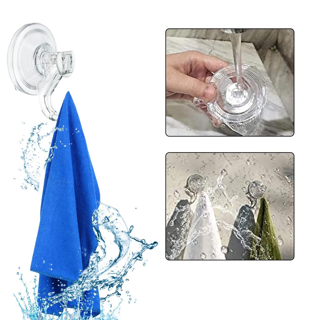 Suction Cup Does Not Damage Suction Cup Load Capacity No Screws Set of 4 WOVTE Hook, Strong, Walls, Hook, Transparent, 3kg, Required, Reusable,