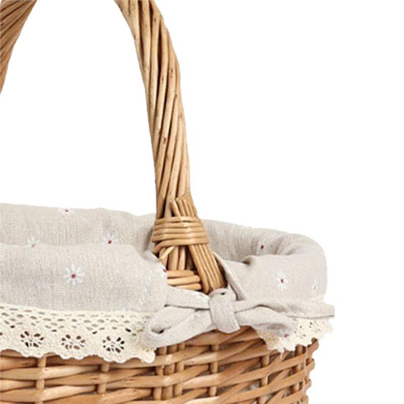 J1UL1N Rattan Hand Made Oval Picnic Storage Basket For Indoor Outdoor 28X26x23cm