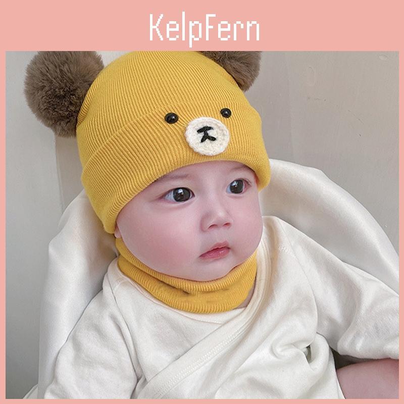 Cartoon Bear Big Baby Hat Double Pompom Winter Warm Newborn Beanie Hats Soft Cotton Ear Protection Kids Infant Boy Girl Bonnet