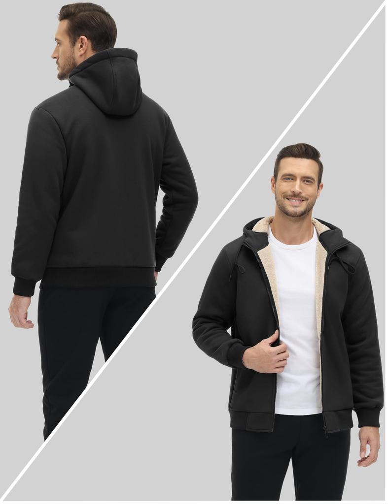 KEFITEVD Black Cold Weather Training Thick Padded Winter Sports Pullover Warm Jersey Solid Size L Men's Sweatshirt, Wear, Fleece-Lined Jacket,