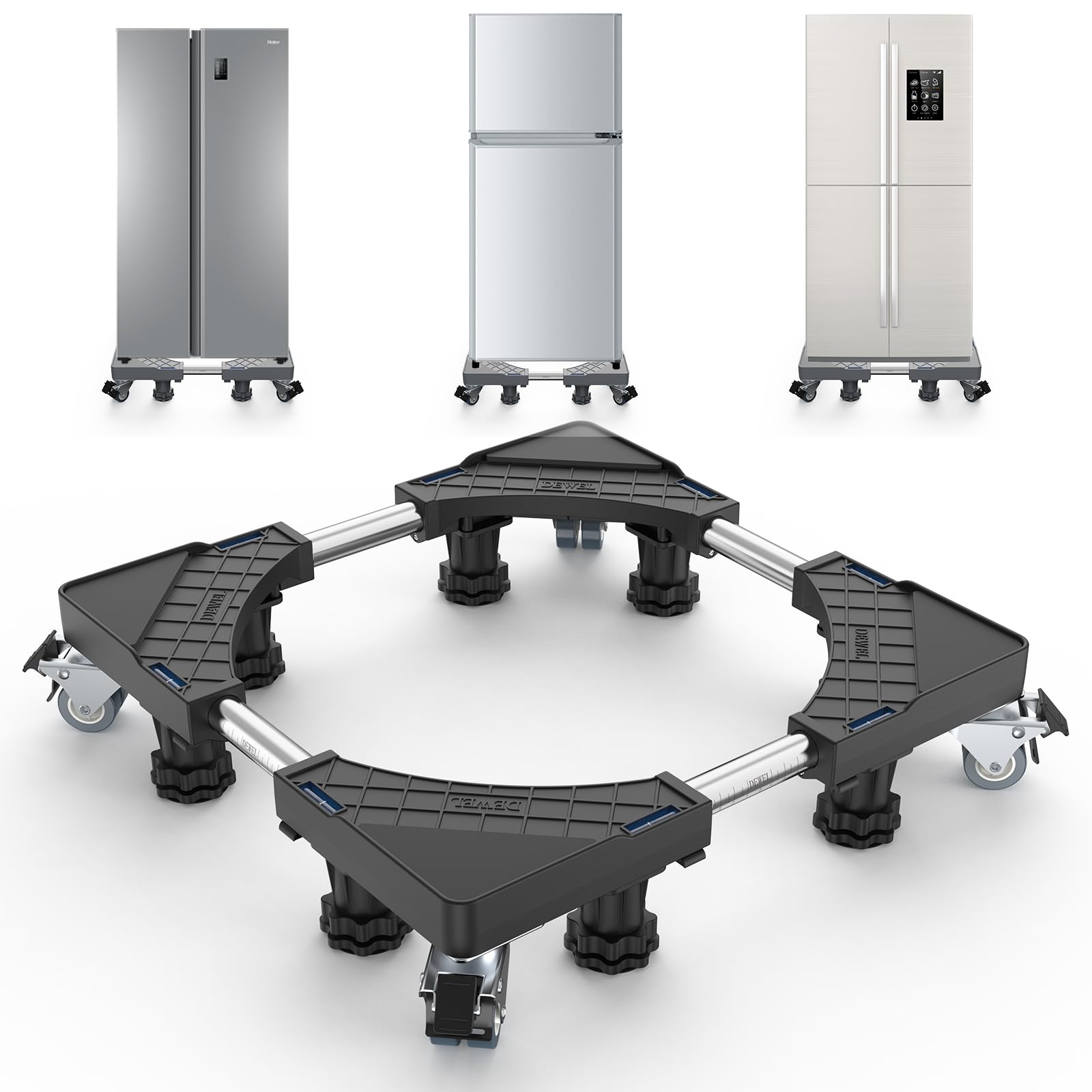 

DEWEL Washing with Measuring 8 8 Telescopic Washing Machine Pan and Drain Width and Vibration and Noise Warranty Machine/Refrigerator Stand, чорний