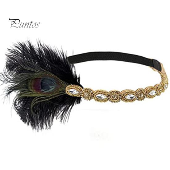 Flapper Feather Headband Black Rhinestone Hair Band 1920s Vintage Gatsby Secure Party Headpiece Women Prom