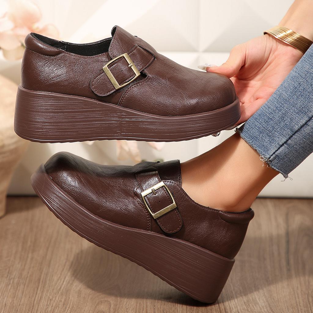 Pegged Heels, Round Toe, Thick Sole, Casual Women's Shoes