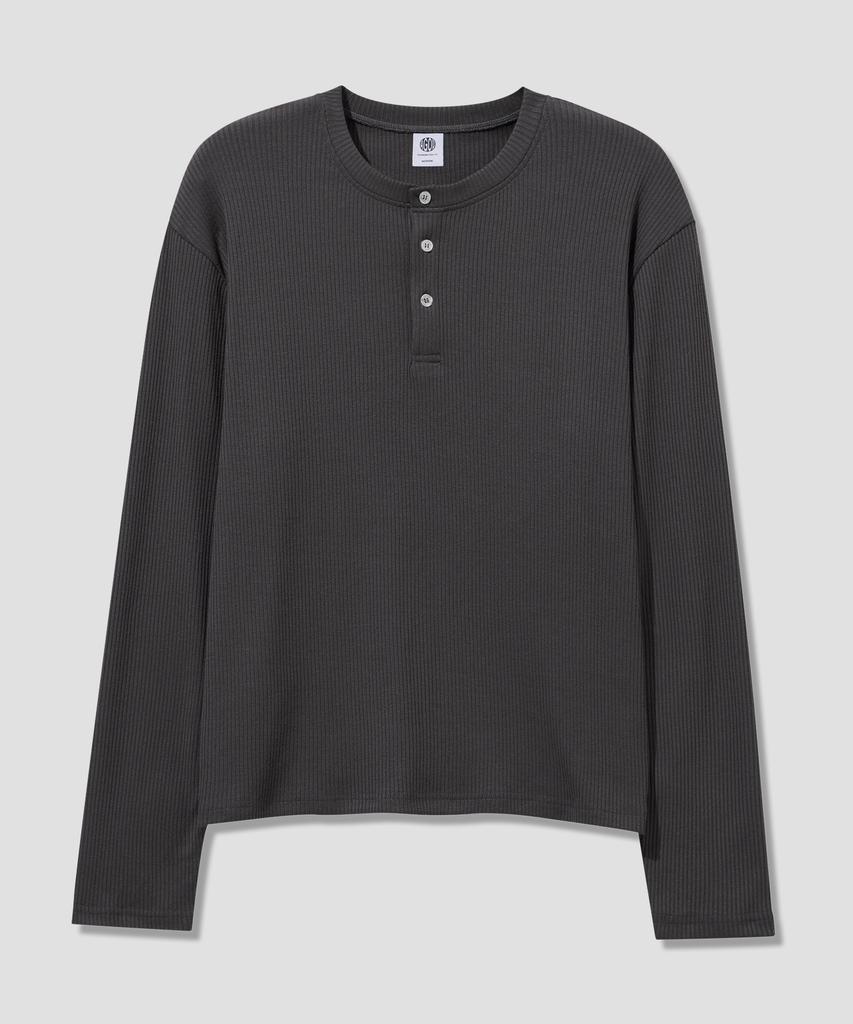 AGOD Soft Henley Neck Long Sleeve [Charcoal]