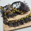 Nastro di Garza Pieghettata Oro e Nero Largo 5CM per Collare in Pizzo Fai-da-te e Accessori per Orlo di Gonna – Stile Etnico