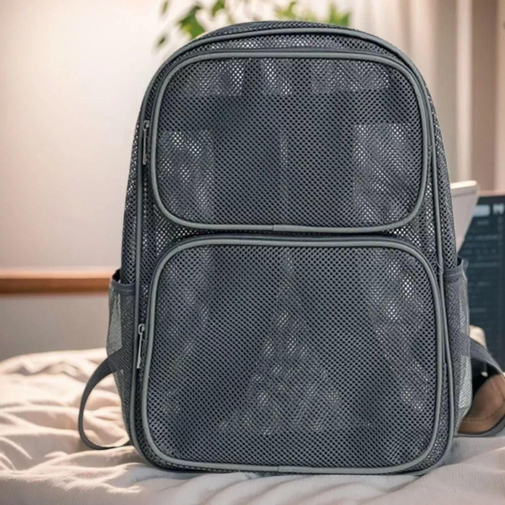 New Large Capacity Mesh Backpack Simple Breathable Mesh Travel Rucksack Summer See Through Beach Bag
