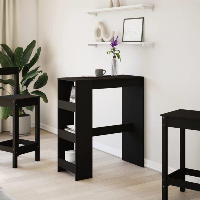 VidaXL Bar Table with Shelves Black Engineered Wood, Pub Table, High Table, Bar Stool Table, Bar Table 854374